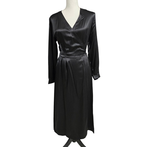 Uniqlo Dresses & Skirts - Uniqlo Ines De La Fressange 100% Silk Wrap Midi Dress Long Sleeve Black Size L